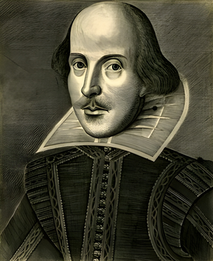 Portrait from
cover of First Folio. 
Click to browse monologues for all genders.